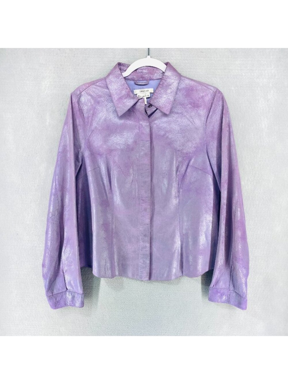 Italian Leather Jacket Womens 10 Lavender Long Sleeve Lightweight Italy Snaps